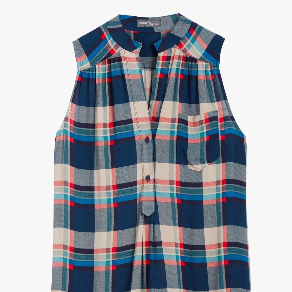 Market & Spruce Sleeveless Plaid Top